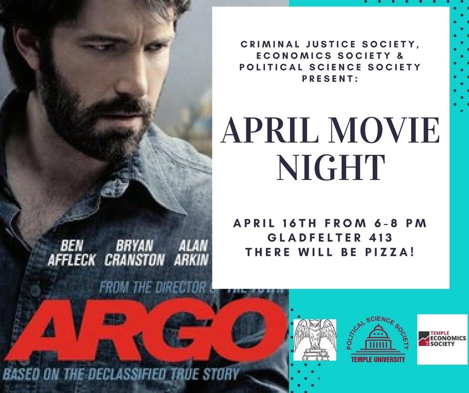 Templepssoc's tweet photo. Join us TONIGHT, @ 6 p.m. for FREE pizza and viewing of the Ben Affleck picture, "Argo." #movienight #TempleEvents https://t.co/CgmcPf0haX