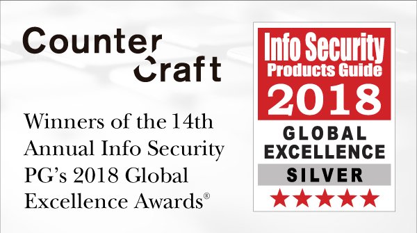 countercraftsec's tweet photo. On behalf of the whole #CounterCraft team, we're extremely proud to be recognised as Startup of the Year by Info Security Products Guide Global Excellence Awards. This award validates our place in the emerging deception platform market. Thank you! https://t.co/EWY02rI6vS