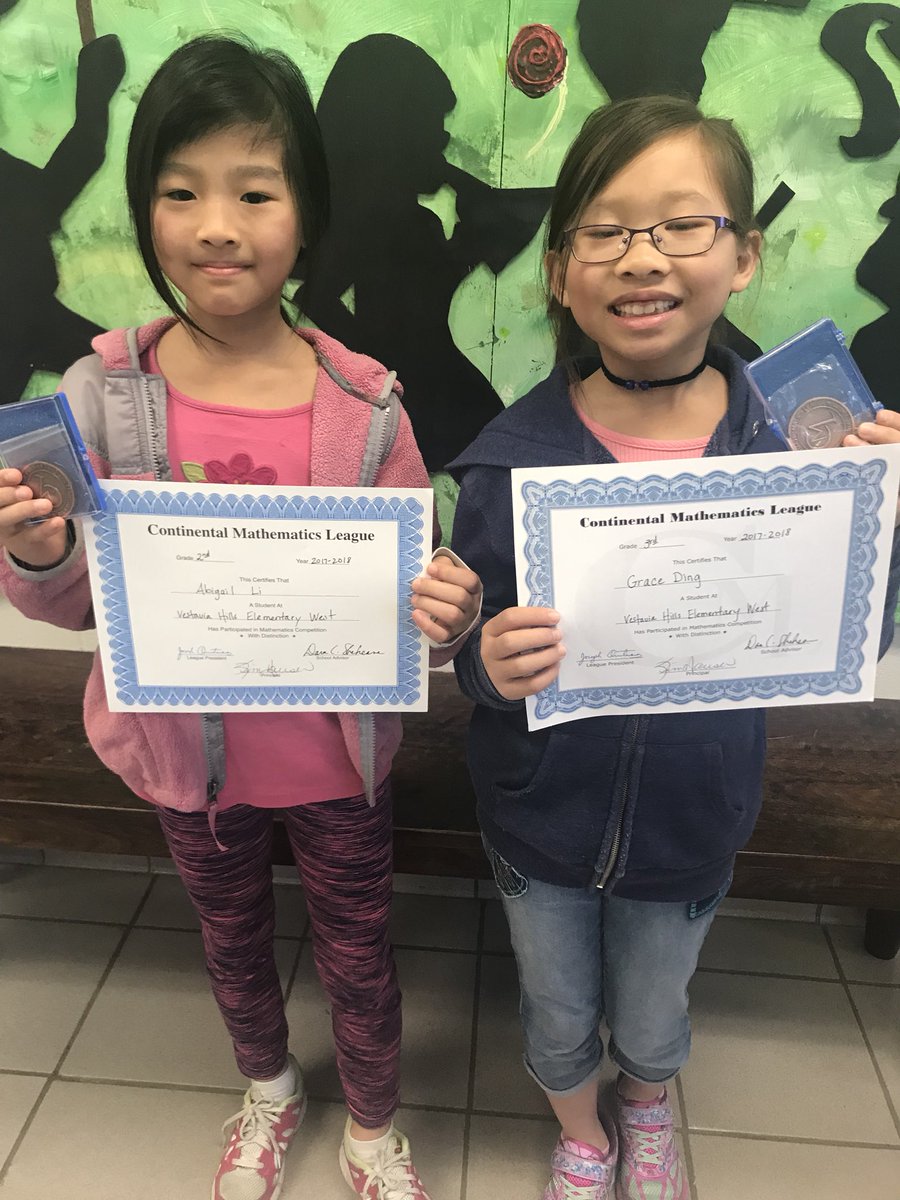 VHEWsheheane's tweet photo. Congratulations to our Continental Math League winners! Our third grade team was 1st in the Region and we had two National winners. Way to go VHEW! https://t.co/xGAV1VZXA0
