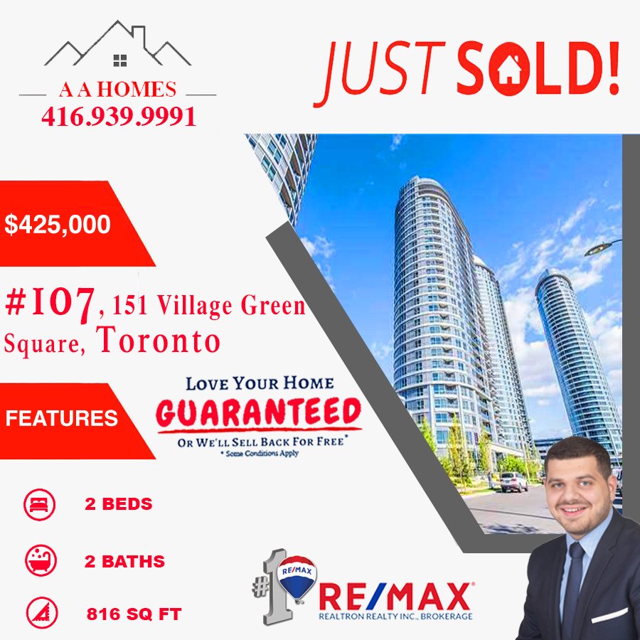 homes_aa's tweet photo. #JustSold!🏠

#MoveinReady 2 Bed | 2 Bath | Beautiful Condo | 151 Village Green Square

#Sold within 4 Days! | #Sold for 100% of Asking Price!
 
#RealEstate #Housing #NewBuyer #Property #Toronto #CallNow #NewHome #Home #REMAX #RealtronRealty #Realtor #AAHomes #April https://t.co/5vWofJ9JUf