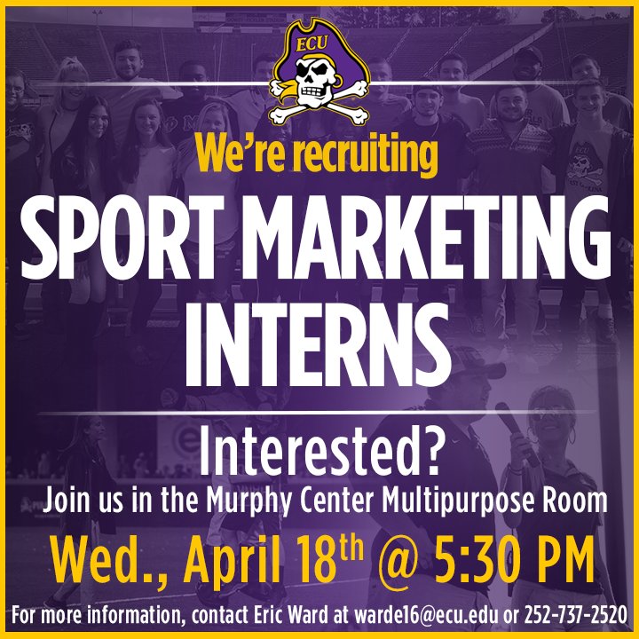 ECUAthletics's tweet photo. Want to be a part of the Pirate Marketing Crew for the 2018-19 academic year? Join us Wednesday evening for an interest meeting to hear more! https://t.co/ZzOKGPzYBC