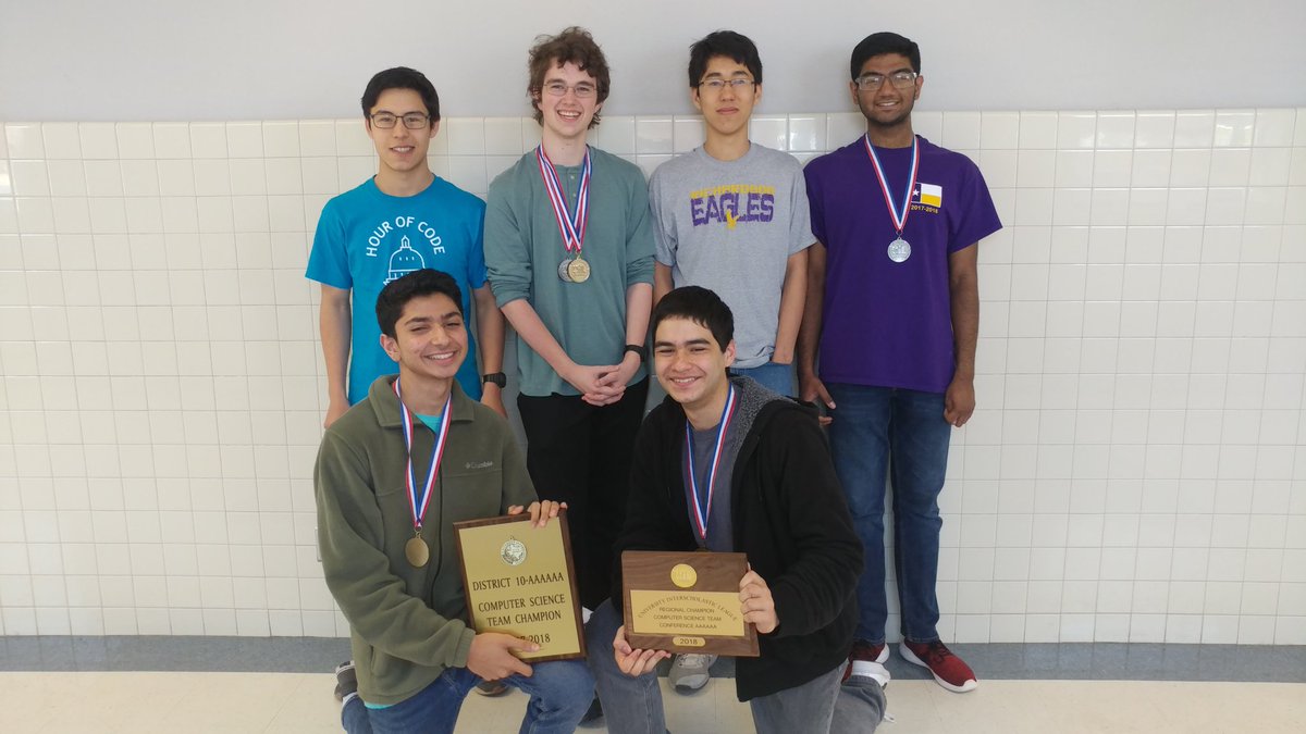 RHSCompSci's tweet image. We are REGIONAL champions! For the first time in the history of Richardson High School, the RHSCompSci programming team is the UIL Region 2-6A Computer Science champions! We are currently ranked #1 in Richardson ISD, #2 in North Texas, #3 in UIL Conference 6A, #4 in the state.