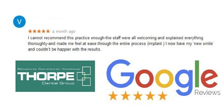 Thorpedental's tweet photo. One of the reviews on Google from one of our implant patients:

"I cannot recommend this practice enough![...]"

If you feel you have received a level of service above and beyond, please do review us on Google >> Click this link: https://t.co/C4WGJnL3vH https://t.co/G0qNnWrMmp
