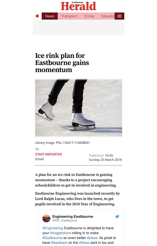 Engineering Eastbourne was delighted to be featured in the Eastbourne Herald again last month. This is thanks to the great ideas you are sharing with us. Keep them coming! #Engineering #Eastbourne #EngineeringEastbourne #YoE #icerink #ideas #EastbourneHerald @eastbourneherald