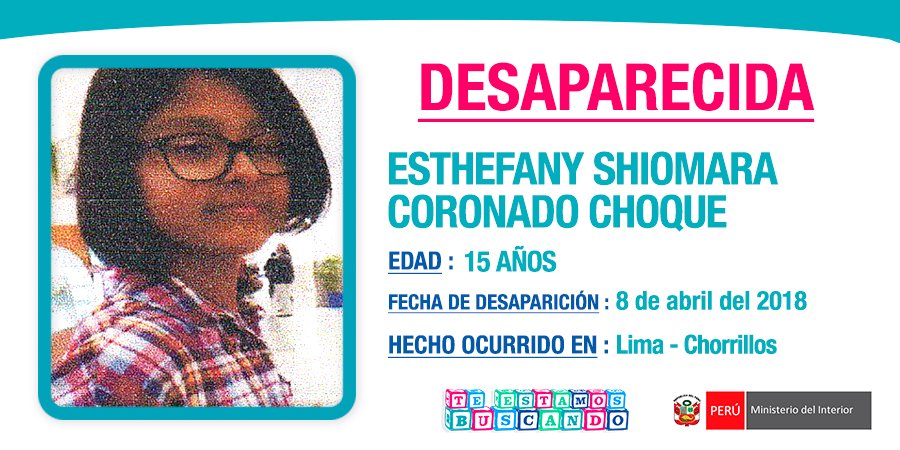 MininterPeru's tweet photo. #TeEstamosBuscando Esta menor de edad se encuentra desaparecida. Difunde esta información para ayudar a encontrarla. Si la has visto, llama al (01) 4318140 o al 942072845. Conoce la lista completa de menores desaparecidos ➡ https://t.co/zbX3dQBDdx https://t.co/Jyx3ybBsi4