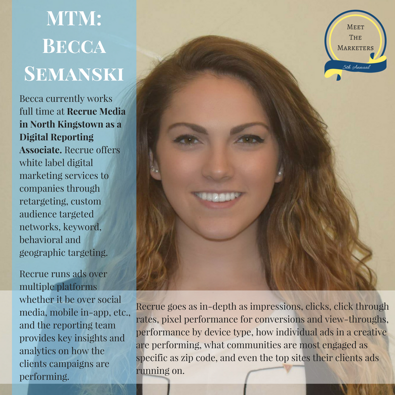 rhodyama's tweet photo. Introducing our second student alumni board speaker: Becca Semanski!! Join us at Meet the Marketers this Wednesday from 6-8pm in Ballentine. Network with Becca and other students on the alumni board about their career journey. Follow the link in our bio to register!! #uricba #ama https://t.co/5toBFNj1eU