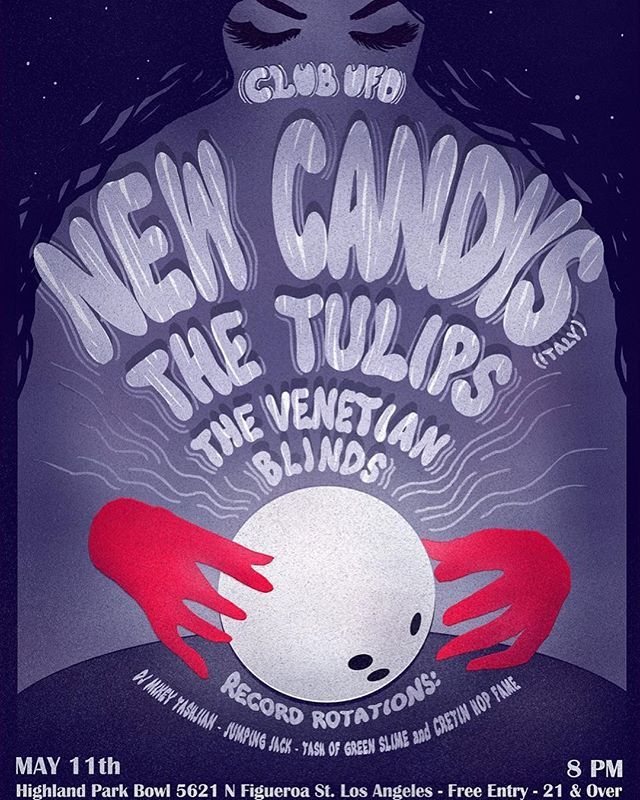 What was that....? Why yes, The Tulips do have a FREE SHOW at the super groovy Club UFO @highlandparkbowl coming up soon with the @newcandys from Italy and @venetianblinds_ 
Night brought to you by  @thewarlockslsd 
Thanks for the rad poster @lucy_faery New record coming soo…