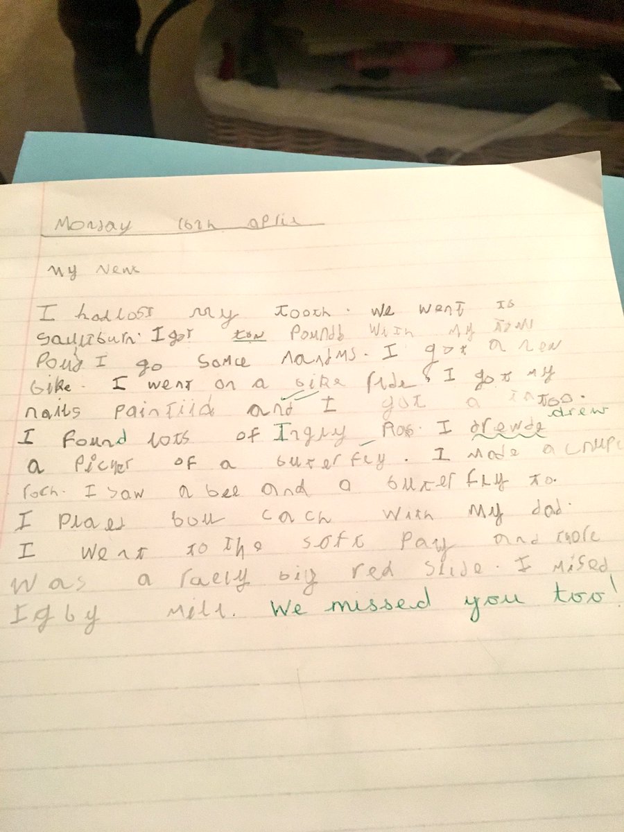 michaela_lake's tweet photo. @InglebyMill Excellent writing by all in Y1 today about their holiday! Last sentence ‘I missed Ingleby Mill.’ #lovetolearn #meltsyourheart https://t.co/B4hrL0z0or