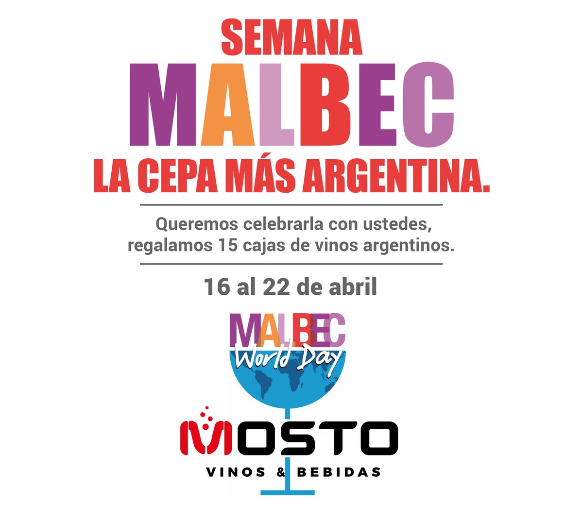MostoBebidas's tweet photo. #Semana #Malbec
Con motivo del festejo dedicado a la vangloriada uva Malbec, desde #Mosto vamos a estar ofreciendo promociones seleccionadas en #Vinos Argentinos durante toda esta semana. 
#PasaPorMosto y llevate esas etiquetas que te gustan. https://t.co/ogW1cKzN8Z