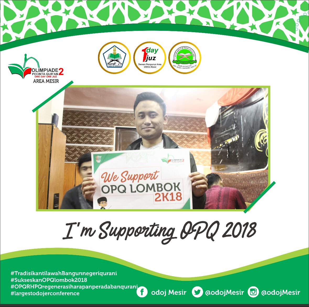 odojmesir's tweet photo. We are supporting OPQ 2 2018 

FB :Odoj Mesir
Ig :@Odoj Mesir
Twitter:@Odoj Mesir

#Tradisikantilawahbangunnegeriqurani 
#SukseskanOPQLombok2018 
#OPQRHPQregenerasiharapanperadabanqurani 
#largestodojerconference https://t.co/ihAo7sOs3s