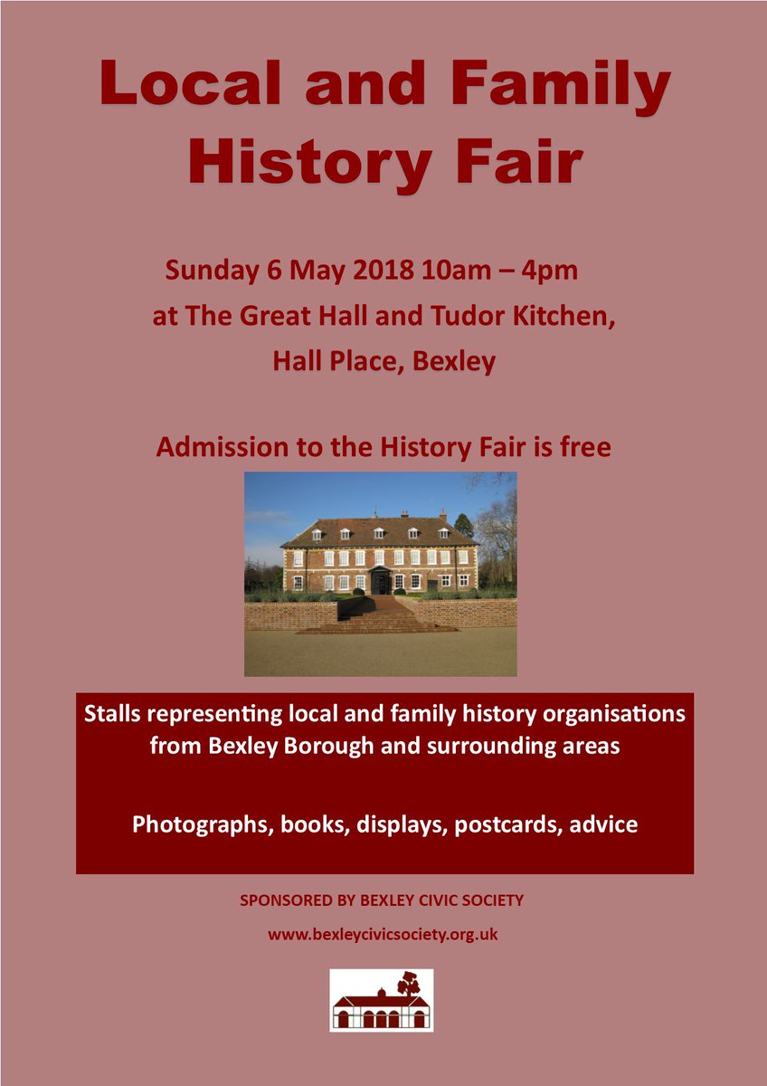 BexHistSoc's tweet image. Come along to this year’s Local and Family History Fair. Lots of stalls and displays @HallPlaceBexley plus goodies to buy @mfarmersmarket too!