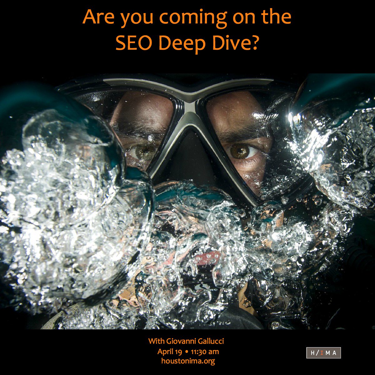 houstonima's tweet photo. Coming to our SEO Deep Dive Thursday? Giovanni Gallucci is going to show you how to use artificial intelligence, linkless mentions, interstitial advertising &amp; mobile-first indexing to buoy your SEO efforts. Book your passage now before the ship sails. https://t.co/ObIDwgeoat https://t.co/EhWyQyYOdH
