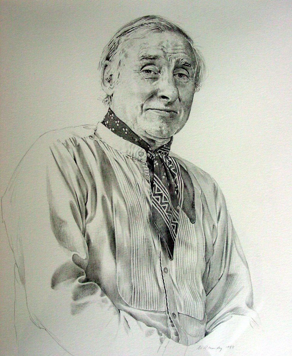 Billontheriver's tweet photo. Spike Milligan would have been 100 years old today - This is a pencil drawing I made of him. On the mount he wrote ‘With my face you need a medal for bravery’ #Spike100 https://t.co/BrFdK3QiQn