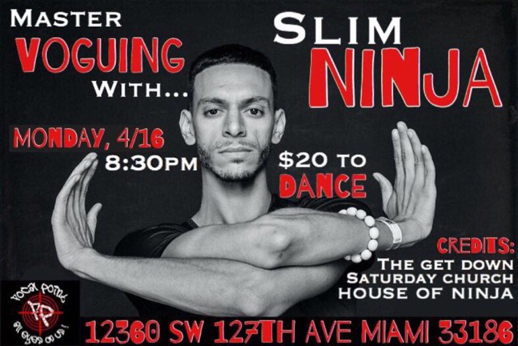 TaeTalent's tweet photo. See you on the dance floor TONIGHT, Monday, 4/16 at 8:30pm for Master Voguing with Slim Ninja! Be there! https://t.co/ZDGSR6dlwc