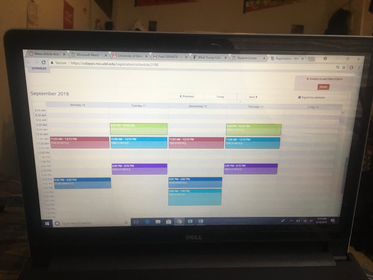 BlueHenVincent's tweet photo. No Friday classes next semester!!! Looking forward to a fun senior #UDFall semester! https://t.co/4SUm80jsdo