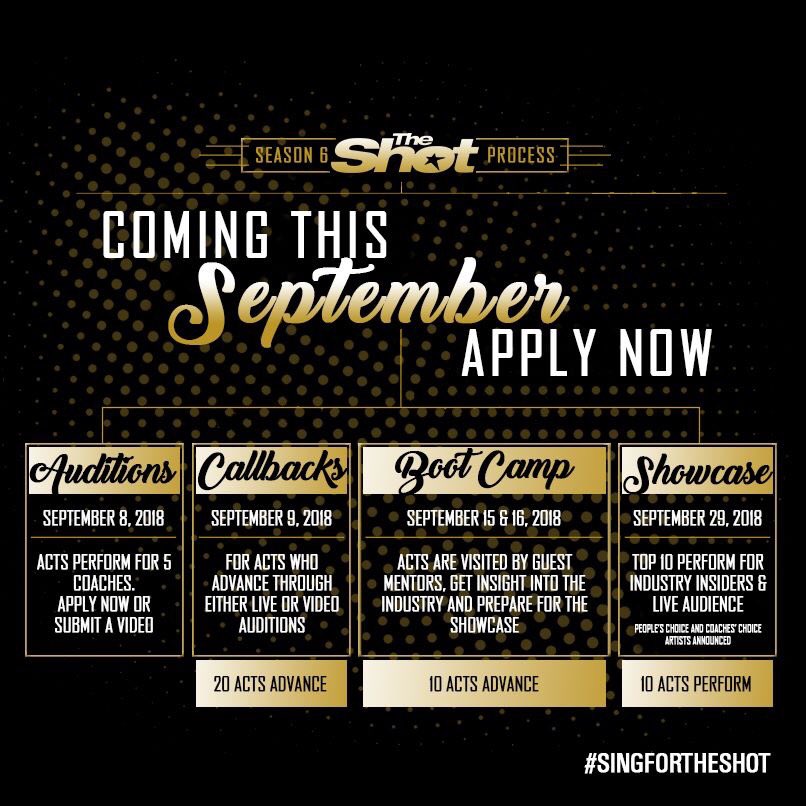 singfortheshot's tweet photo. Exciting things are coming for Season 6 this September!  Are you ready to take your 'shot'?  Apply for live auditions or submit your video audition now at https://t.co/GoYh2DgBba 👊✅ https://t.co/TwBSEzXA9S