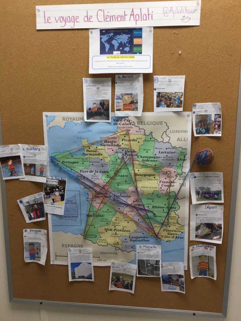 #AplatiTour Encore 1 destination et Clément Aplati arrive chez nous! Youpi! On a trouvé sur la carte les 3 dernières classes par lesquelles il est passé. Est-ce qu’il va prendre le bateau pour traverser l’océan?