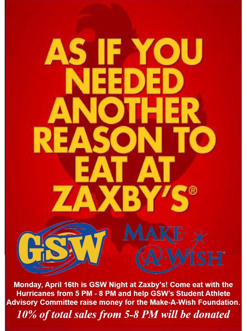SaacGsw's tweet photo. Cancel your plans for dinner tonight because you’re all going to Zaxby’s!! 5-8pm tonight 10% of total sales will go to Make-A-Wish! https://t.co/iOaOIPf56g