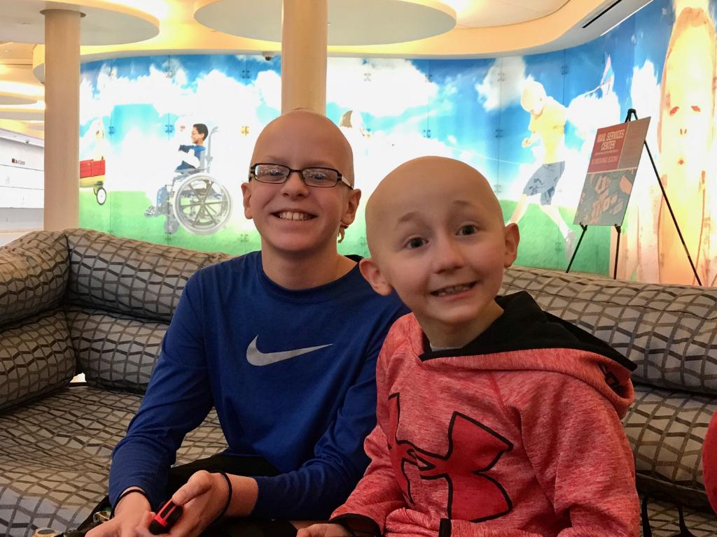 Since meeting at St. Jude, Zac (left) and Carson (right) have become all but inseparable. Both have recurrent childhood cancer--osteosarcoma (Zac) and leukemia (Carson). "They have a special bond," said Zac's mom. "They have made it easier for each other."