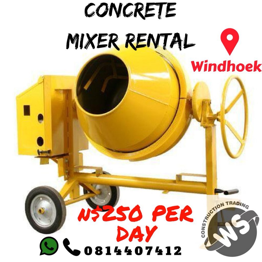 ConstructionNam's tweet photo. We hire out concrete mixer in Windhoek And Okahandja, N$250 per day but rate can come down depending on how long you hire it. Call  🤙🏽 us today 0814407412 https://t.co/kD09zEeVAr