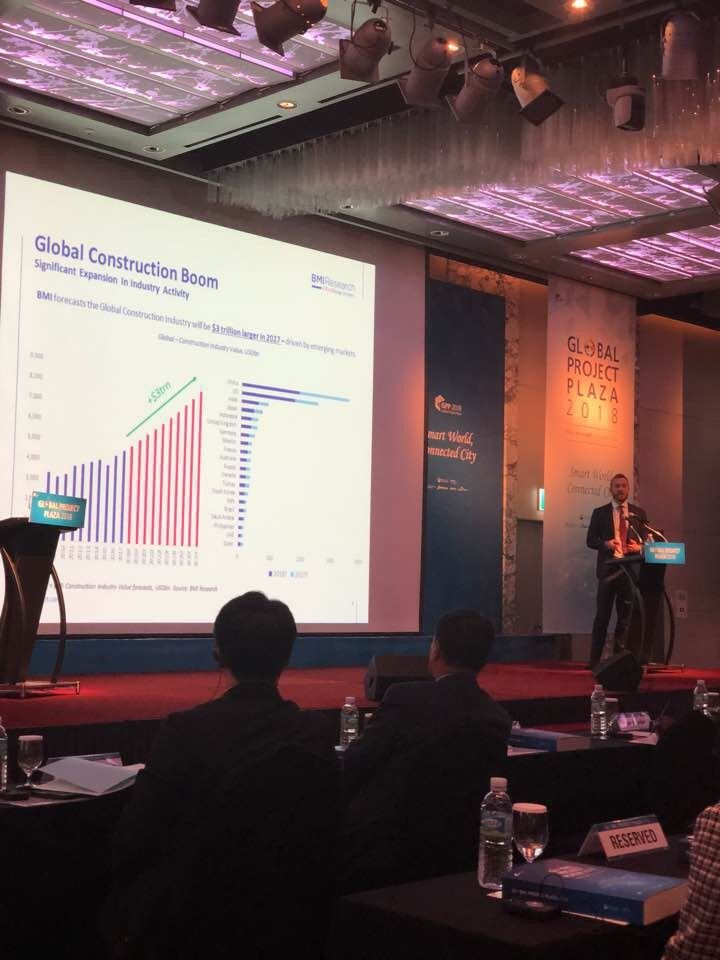 BMIResearch's tweet photo. #BMIview UAE & Malaysia stand out as lower risk markets with huge smart infrastructure potential. India, China, Egypt, Turkey also ones to watch - BMI's Richard Marshall live at Global Project Plaza 2018 with KOTRA. https://t.co/6rVKj2Vl98