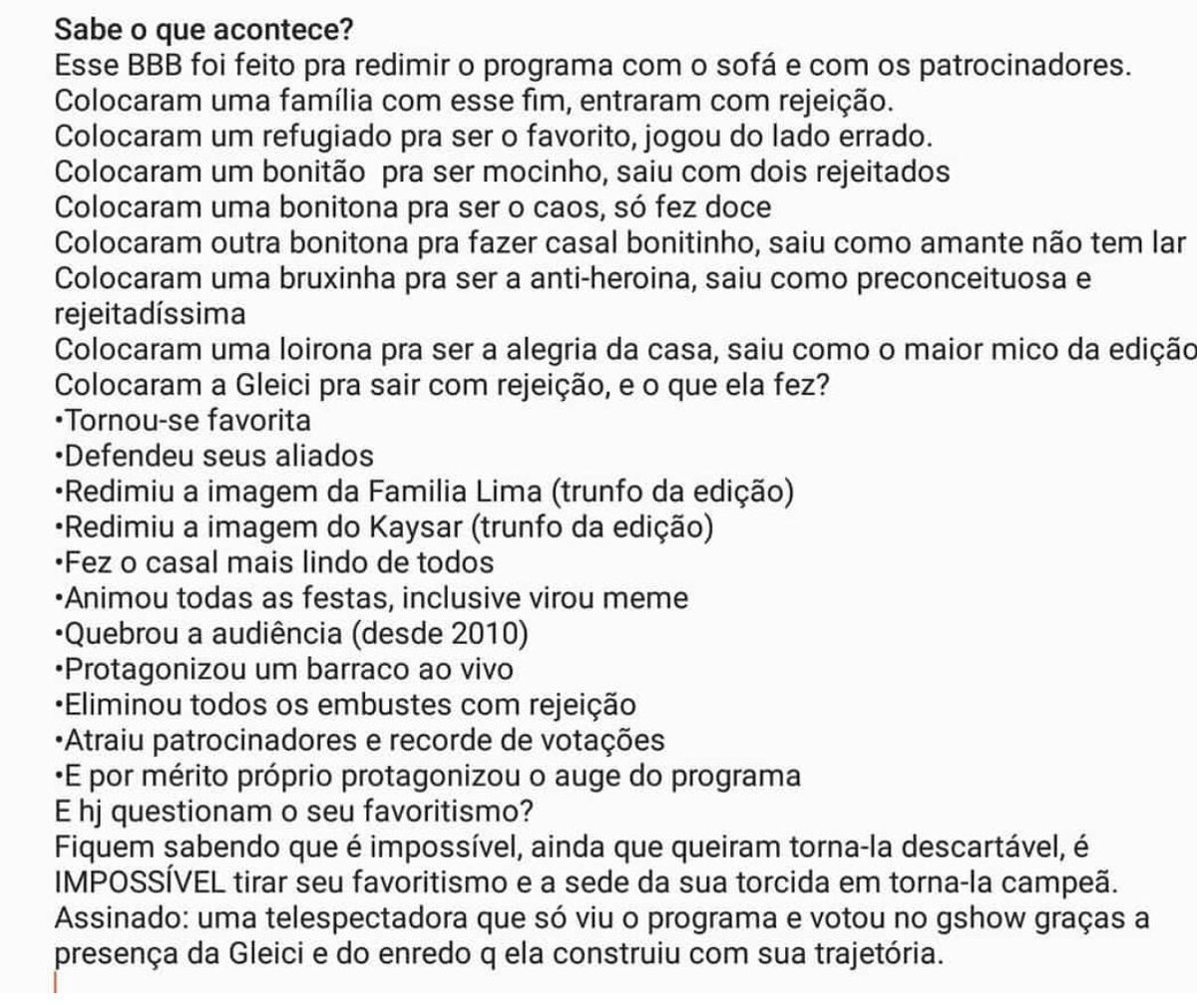 Emilly56420054's tweet photo. #GleiciCampeã #TeamGleici #BBB18 #GleiciCampea https://t.co/xNBamNfOQz