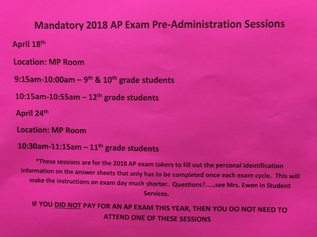 franklinco18's tweet photo. Mandatory AP Exam Pre-Admin Session @ 10:15-10:55 AM https://t.co/oPr5syCOrz