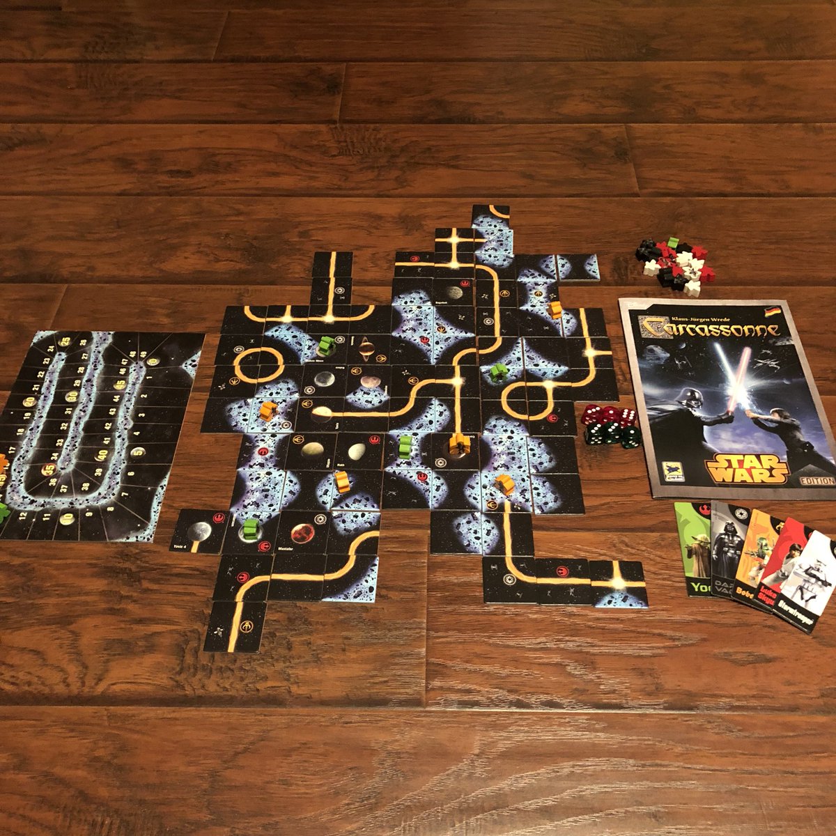 JeremyLudwig's tweet photo. Geeked out with Porter tonight.  Lots of good laughs with my boy. I lost by 3. #starwars #carcassonne #boardgames #itsreallyhardtositonthefloor https://t.co/DGb8kA1Rmq
