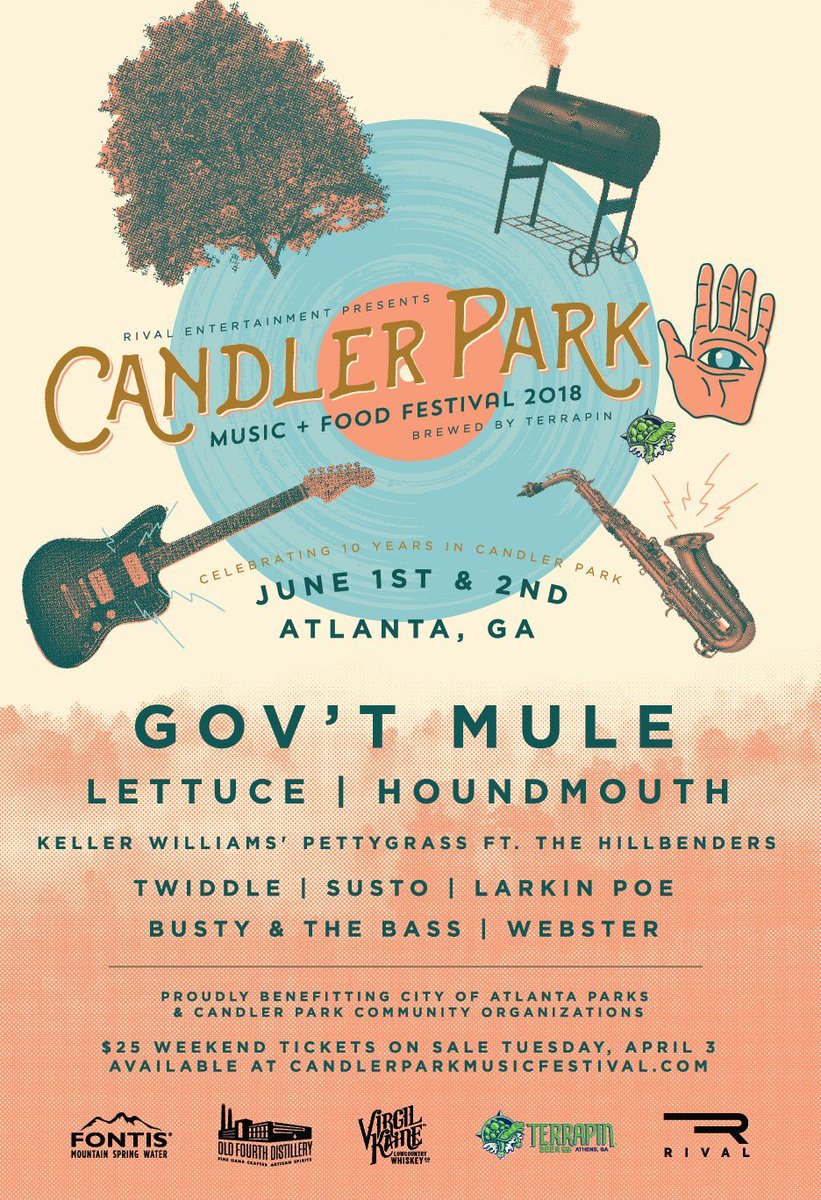 CandlerParkFest's tweet photo. Join us in celebrating 10 years in Candler Park 🌻🍻🥙🌳💃🌈
@govtmuleband, @lettucefunk, @Houndmouth, @KellerMusician #PettyGrass ft. @Hillbenders, @Twiddlemusic, @sustoisreal, @LarkinPoe, @BustyandtheBass 
Tier 2 tickets available now!
🎫 https://t.co/AbE2mYW9Nb
#CPMFF2018 https://t.co/irM12GL955
