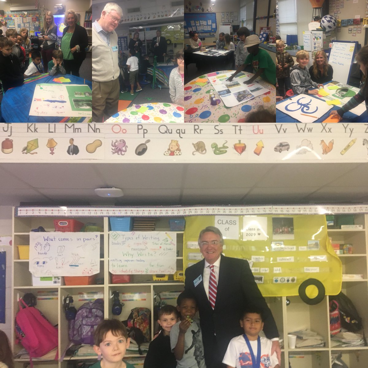 suefanjohnson's tweet photo. First graders proudly presenting their projects to Commissioner Carver, Smithfield businessmen and SSE staff and students. @SSE_Dolphins #sstrong #PBL #fabfirsties https://t.co/NotfVbQjZJ
