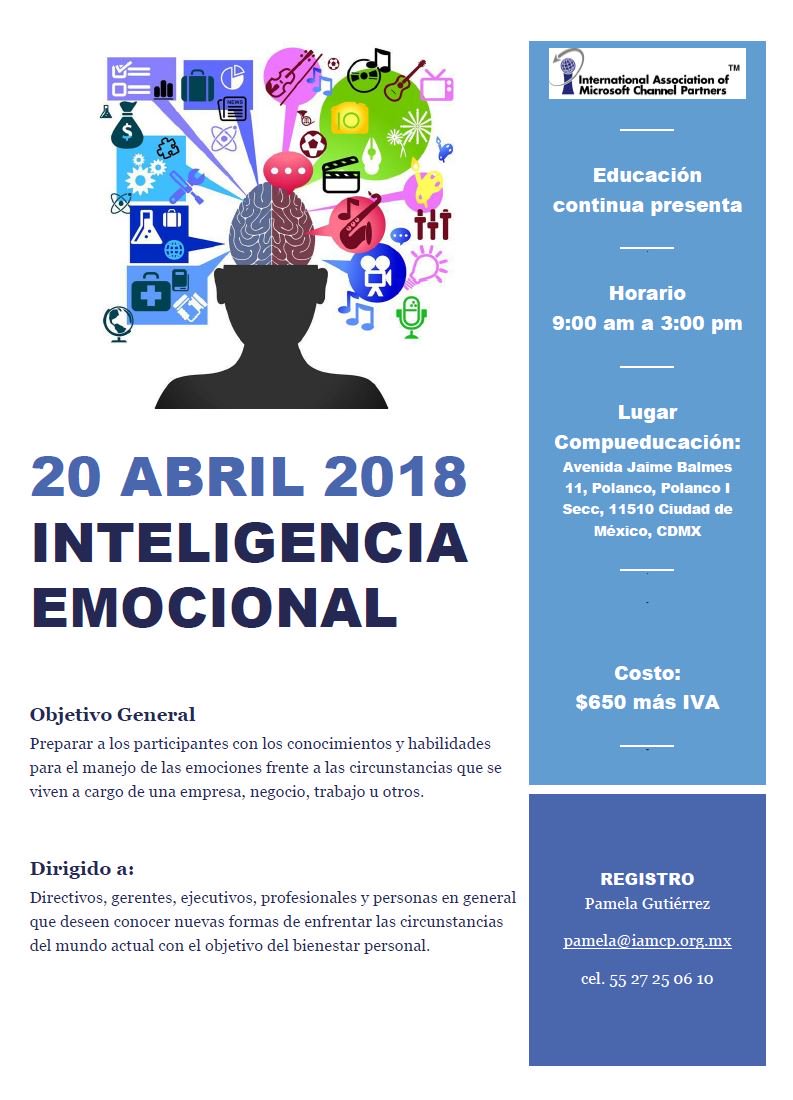 IAMCPMexico's tweet photo. La @IAMCPMexico te invita al taller de "Inteligencia emocional". #MICROSOFT https://t.co/Mh1Ea2PWMP