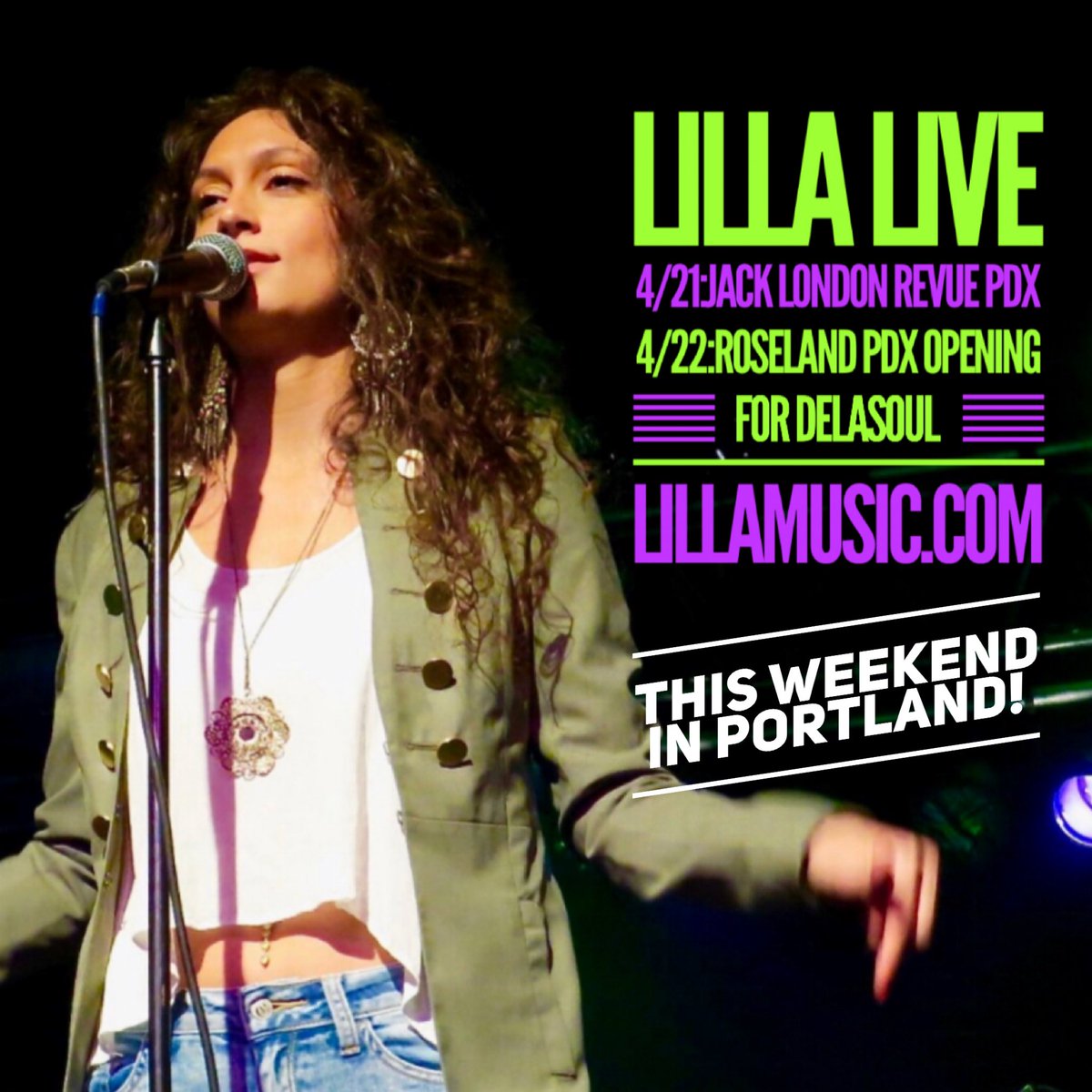 music_lilla's tweet photo. This weekend in #Portland... Saturday 4/21 at #JackLondonRevue
w/special guest #MaxRibner Sunday at #RoselandTheatre opening for #DeLaSoul 4/22! ♥️🙏👍🎤🎼🎹🥁🎸 https://t.co/aqkqViqtzF