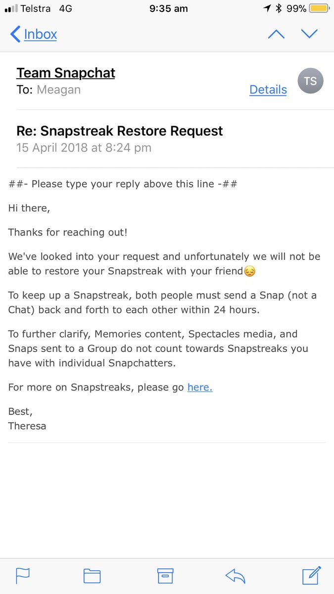 meaganpaddock29's tweet photo. @snapchatsupport Hi Snapchat, I’m actually quite upset as to why you can’t restore my streak? I told you the timer did not show up and I can assure you I send streaks 2-3 times a day As does the person I HAD the streak with. This was a 520 day streak and I’d appreciate if you restored it, Thanks. https://t.co/qoiapNcr62