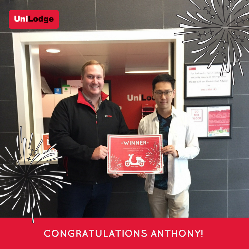 *BEEP BEEP*! A massive congratulations to UniLodge on Villiers resident Anthony, who is our lucky Winner of the Win A Scooter Competition! Anthony, we hope you enjoy your prize! 🛵🛵😎