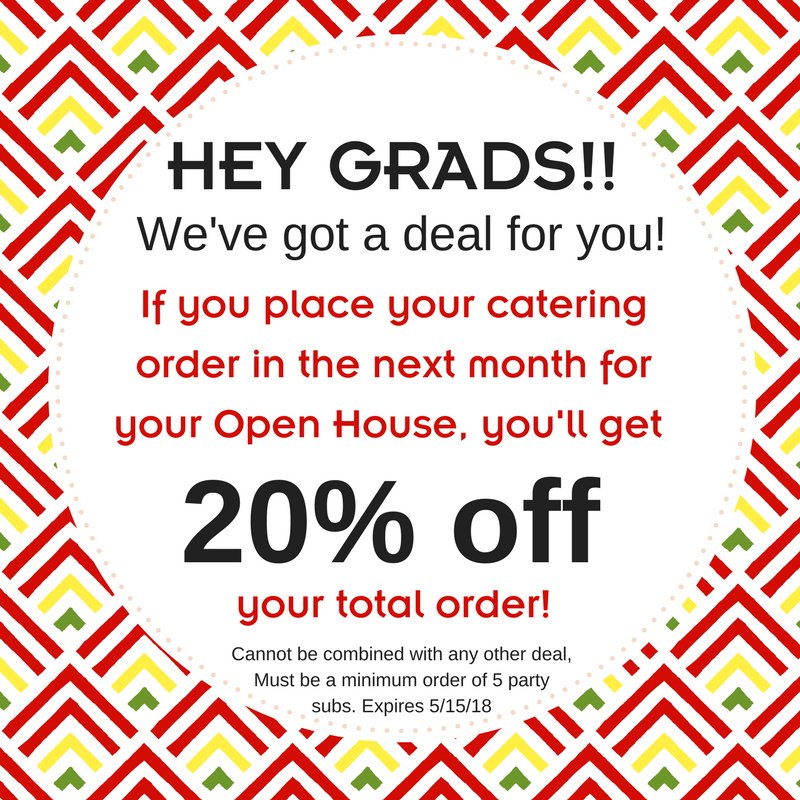 BoardwalkSubs's tweet photo. HEY GRADUATES (or parents of)! Time to start planning that open house! Call the closest Boardwalk near you to place your order. https://t.co/bwmVFuHTTY