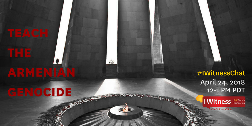 USCIWitness's tweet photo. It has been 103 years since the Armenian Genocide -- but how much do students know about this history? Join @santekelian for an #IWitnessChat on 4/24 to explore teaching tools and resources https://t.co/j9Ekgo5Lva