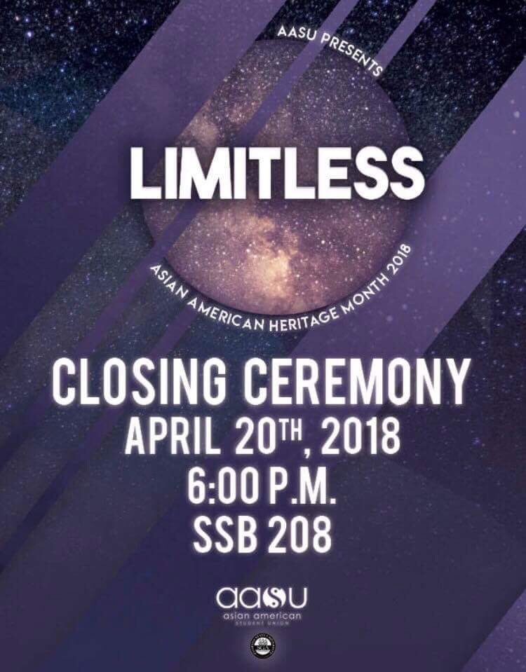 Our Asian American Heritage is sadly coming to an end 😢 Its been great showcasing our culture, learning about other cultures, and building friendships but all good things must come to an end! Come out Friday, 6 pm for a evening of awards, free food, senior speeches, and more!
