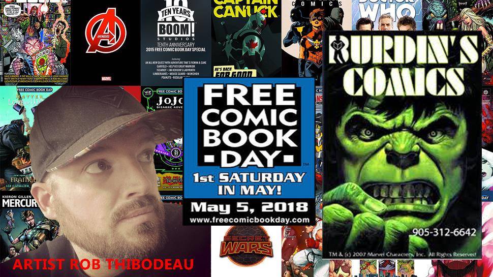 burdinscomics's tweet photo. Free Comic Book Day is creeping up. Back for another day of exhausting sketches is Rob Thibodeau risking extreme writer's cramp and carpal tunnel to draw you free sketches. Blank comic covers will be available for purchase https://t.co/heWzEsx96P