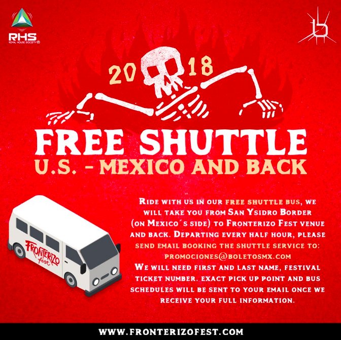 Are you going to #FronterizoFest 2018? Don't worry about driving or commuting! Ride with us from San Ysidro Border (Mexico's Side) to the festival venue on our FREE SHUTTLE service. Description and instructions below. #californians #LosAngeles #SanDiego #HEAVYMETAL #rocknroll