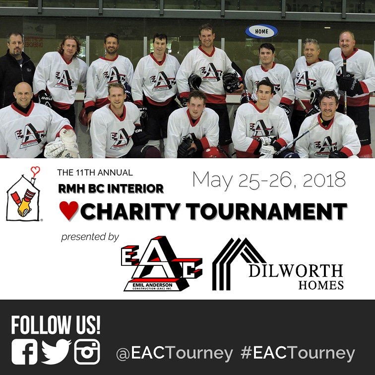 EACTourney's tweet photo. #EmilAndersonConstruction and #DilworthHomes present the 11th Annual RMH BC Interior Charity Tourney, benefiting @RMHBC May 25-26 in Kelowna. There are only a few spots left. Contact Brian batwell@eac.bc.ca or Stan smaluk@eac.bc.ca to register! #EACTourney https://t.co/GJv0EKUtax