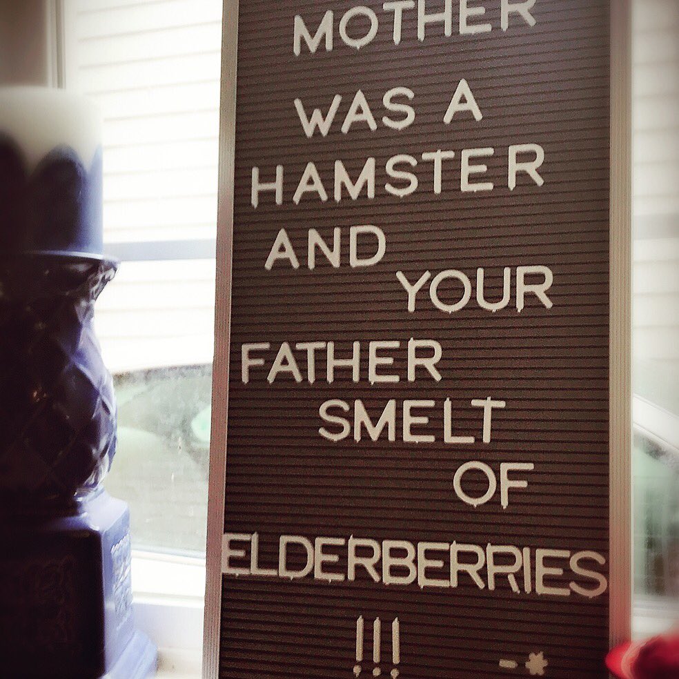 Cute message board...menu items?  Inspiring words?  Nope.  Movie quotes. 🎥 #montypython #holygrail