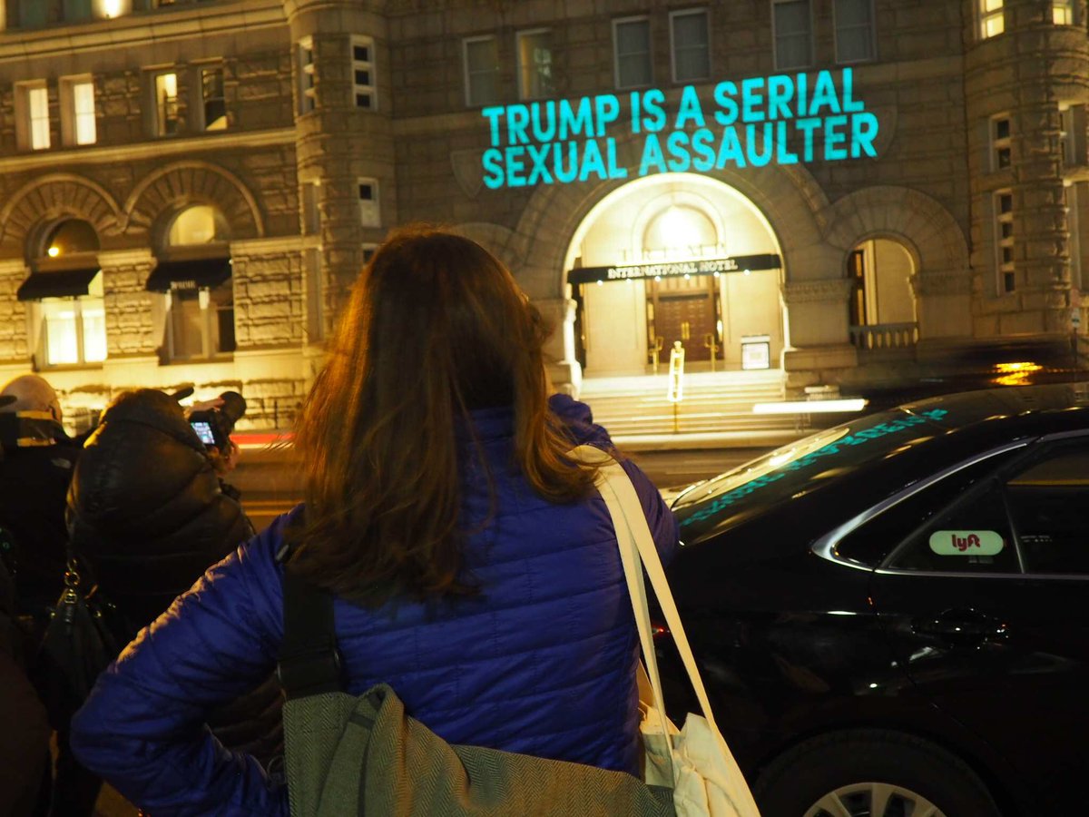 Care2's tweet photo. Comey said he's "morally unfit" to be our president. We agree, &amp; that's why @care2 &amp; @bellvisuals are outside Trump Hotel in DC this #SAAM calling on Congress to #ImpeachTrump: https://t.co/1vgay1BoF4  #MeToo #TimesUp https://t.co/j0JPQh20GM