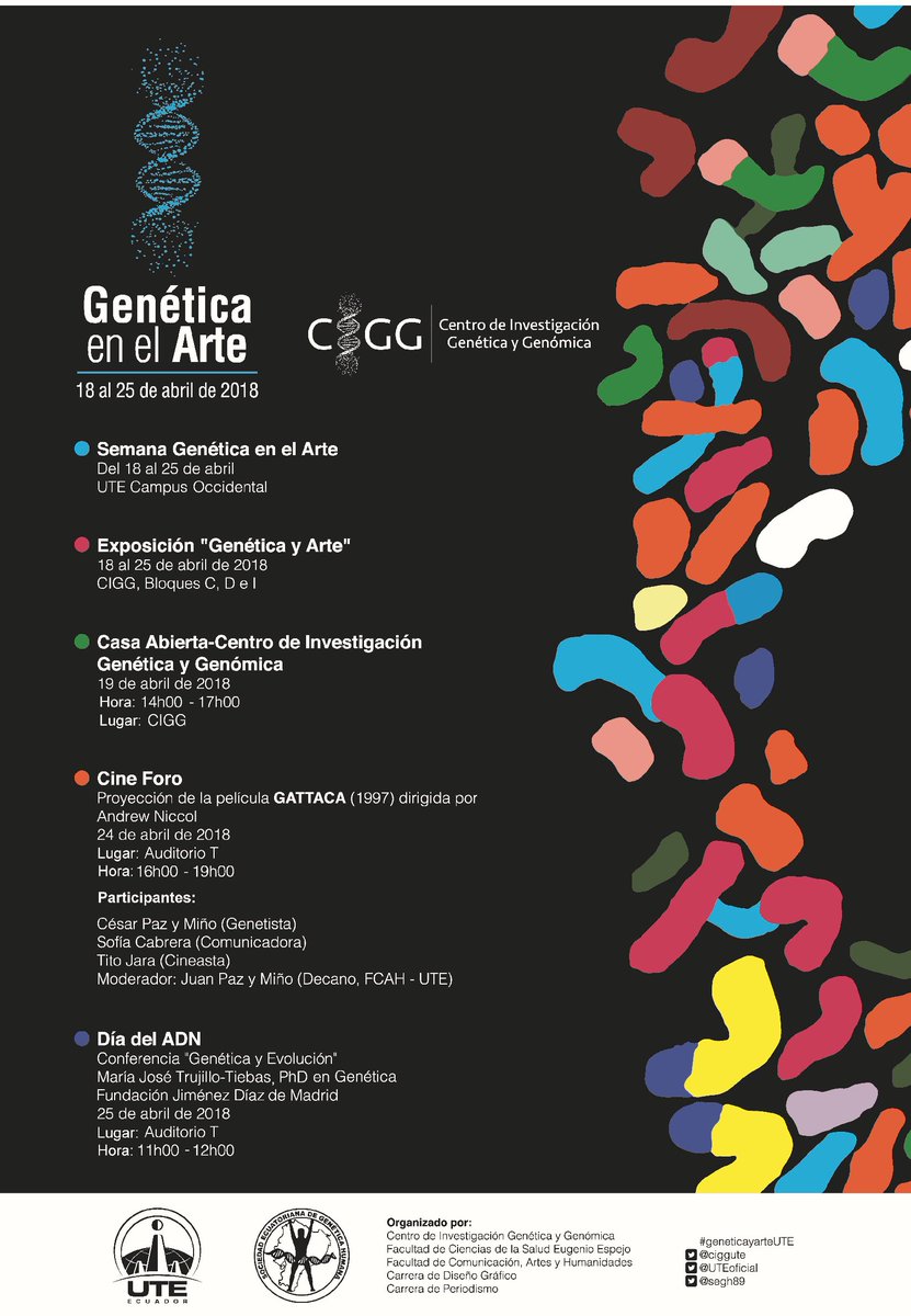sabinoarmenise's tweet photo. Do you know what happens when you combine #art and #science? From April 18th to 25th the #Passion of #Genetics & #Arts at @UTEoficial #Quito #Science #Ciencia #BIOUPSEC @Bihelacientific https://t.co/5NRYzlnqs2
