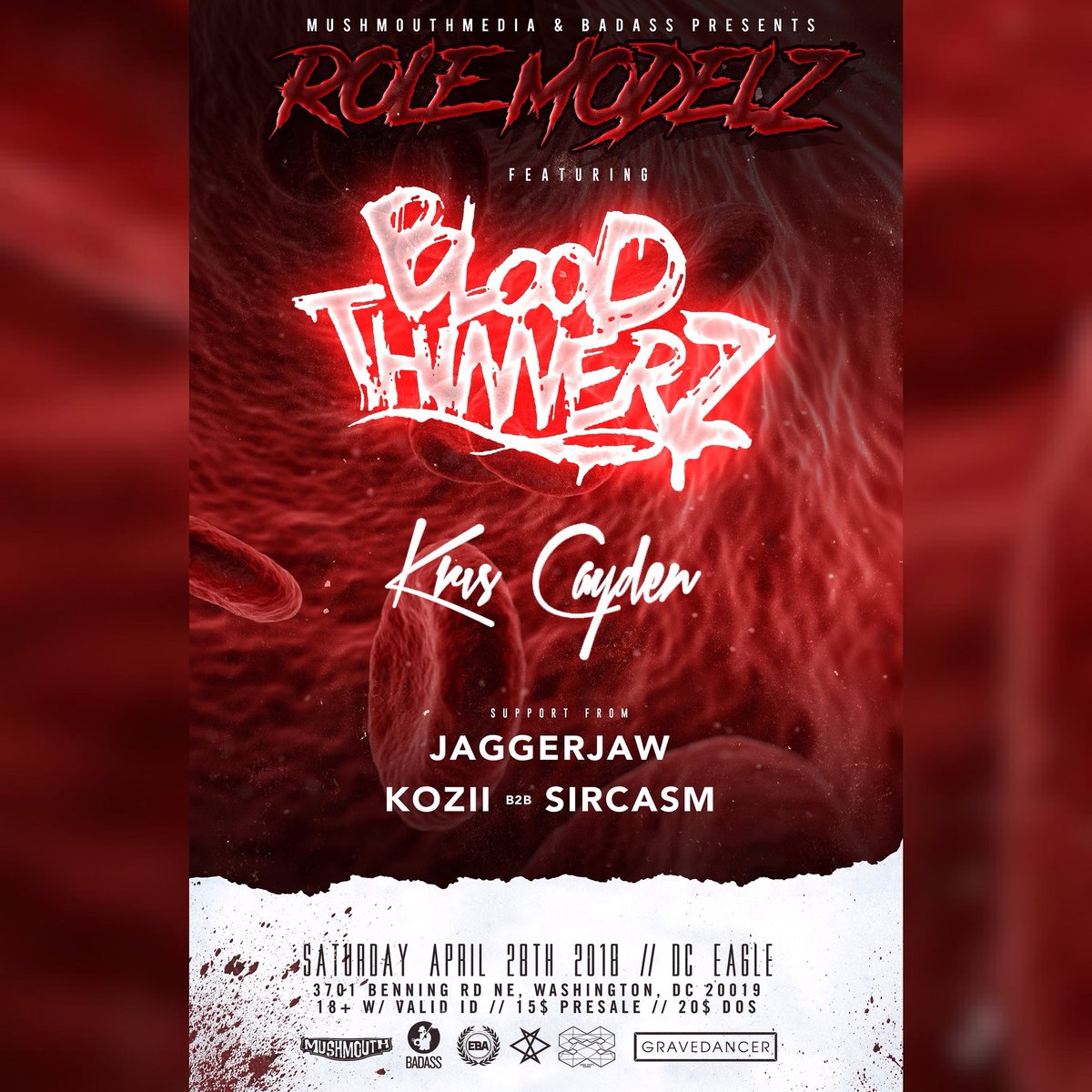 badassraves's tweet photo. Prepare for a heavy night of riddim with BloodThinnerz! Next Saturday at The DC Eagle. #RoleModelz https://t.co/Hgl7qqqcXV