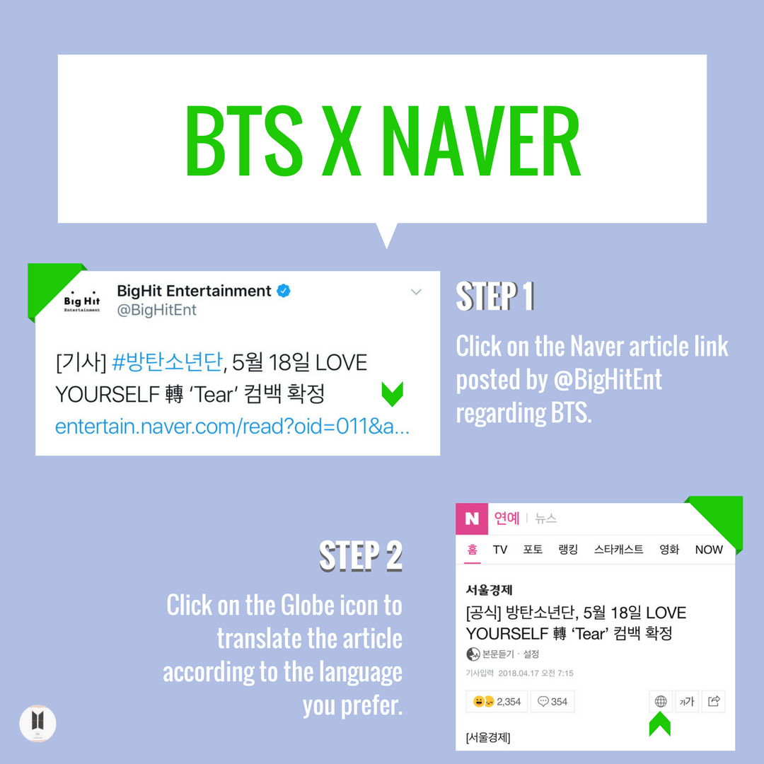 btsanalytics's tweet photo. How can we help @BTS_twt related news gain exposure this comeback?

When Big Hit Ent post 🇰🇷 news articles via Naver about BTS - we can read, like, comment and recommend it to the main page. Read the steps below to see how you can help.

Article → (https://t.co/rcgRyiTbSO) https://t.co/G5Pli3QNtX