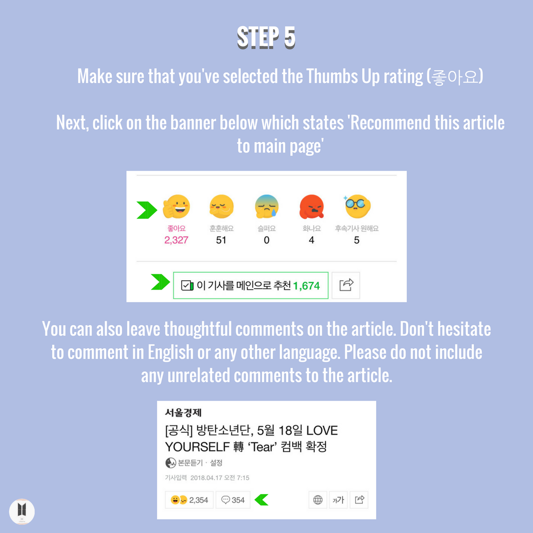 btsanalytics's tweet photo. How can we help @BTS_twt related news gain exposure this comeback?

When Big Hit Ent post 🇰🇷 news articles via Naver about BTS - we can read, like, comment and recommend it to the main page. Read the steps below to see how you can help.

Article → (https://t.co/rcgRyiTbSO) https://t.co/G5Pli3QNtX
