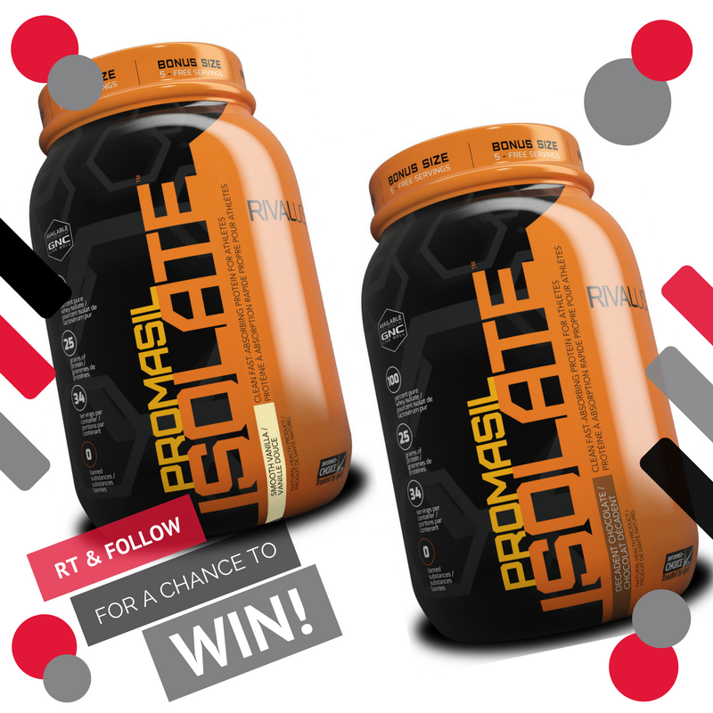 GNCCanada's tweet photo. HUGE 2 for 1 SALE on 2.33lb Promasil Isolate by @RIVALUS this weekend (April 20-22)
RT & FOLLOW @gnccanada MUST TAG 5 friends in RT for a chance to #win 1 of 3 #giveaway , Each includes: (1 Vanilla & 1 Chocolate Promasil Isolate) πππ½
#gnccanada #rivalus #protein #isloate https://t.co/h1Co0Ble8Q
