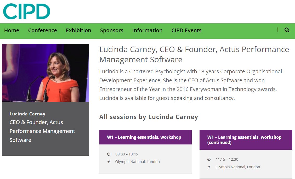 ActusLearning's tweet photo. Our @ActusSoftware CEO @LucindaCarney will be conducting an interactive workshop at the @CIPD L&amp;D Show at Olympia London on 25-26 April 2018 make sure you book your place #performancemanagement #talentstrategy https://t.co/DCdPuToTxA… https://t.co/y2o64K5hFr