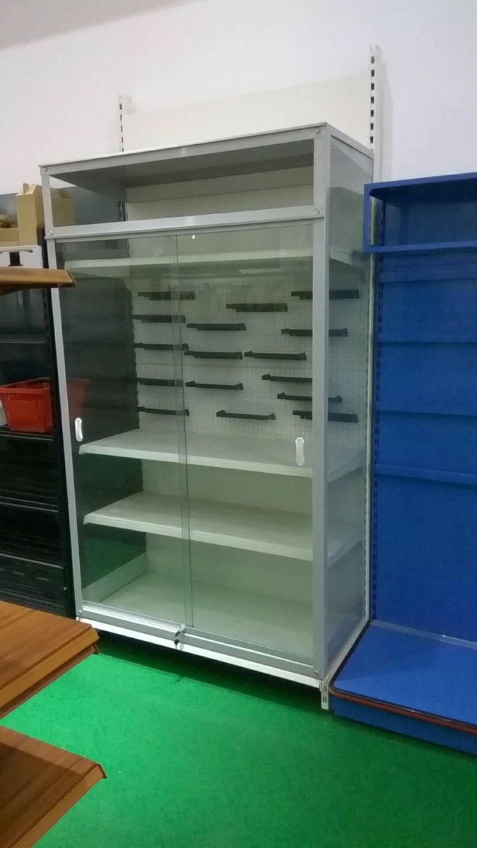 StoreEquip's tweet image. Showcase and cabinet for shelving, with locker, julian@store-equip.com