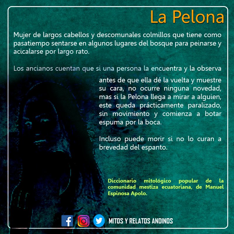 MitosAndinos's tweet photo. #relato que se cuenta en la provincia de #Tungurahua, #Ecuador. La Pelona se tiene como un ser del mal, su existencia se sostiene por las experiencias a lo largo del tiempo y la tradición oral. Atento en los bosques y cascadas! 👹

#Tradición / #Mito / #SeresMitológicos https://t.co/8rYTYIySMJ